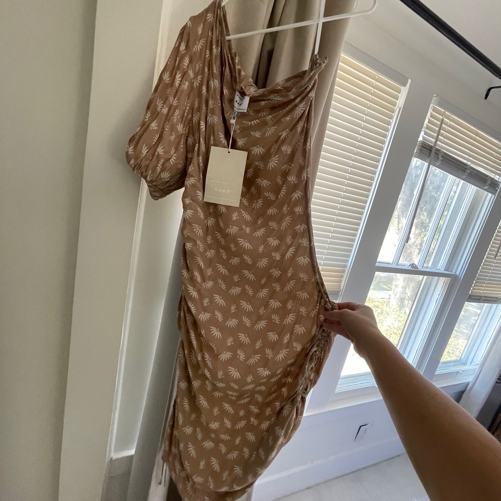 Chic Asymmetrical Tan Dress